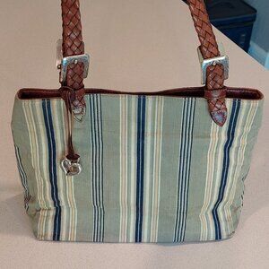 Brighton Vintage Striped Canvas Satchel with Leather Braided Straps